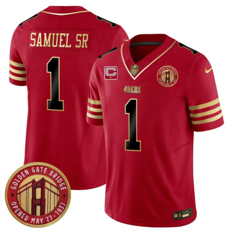 Men's San Francisco 49ers #1 Deebo Samuel Sr. Red F.U.S.E. With 1-Star C Patch And Golden Gate Bridge Patch Balck Scarlet Vapor Limited Stitched Football Jersey Men's San Francisco 49ers #1 Deebo Samuel Sr. Red F.U.S.E. With 1-Star C Patch And Golden Gate Bridge Patch Balck Scarlet Vapor Limited Stitched Football Jersey